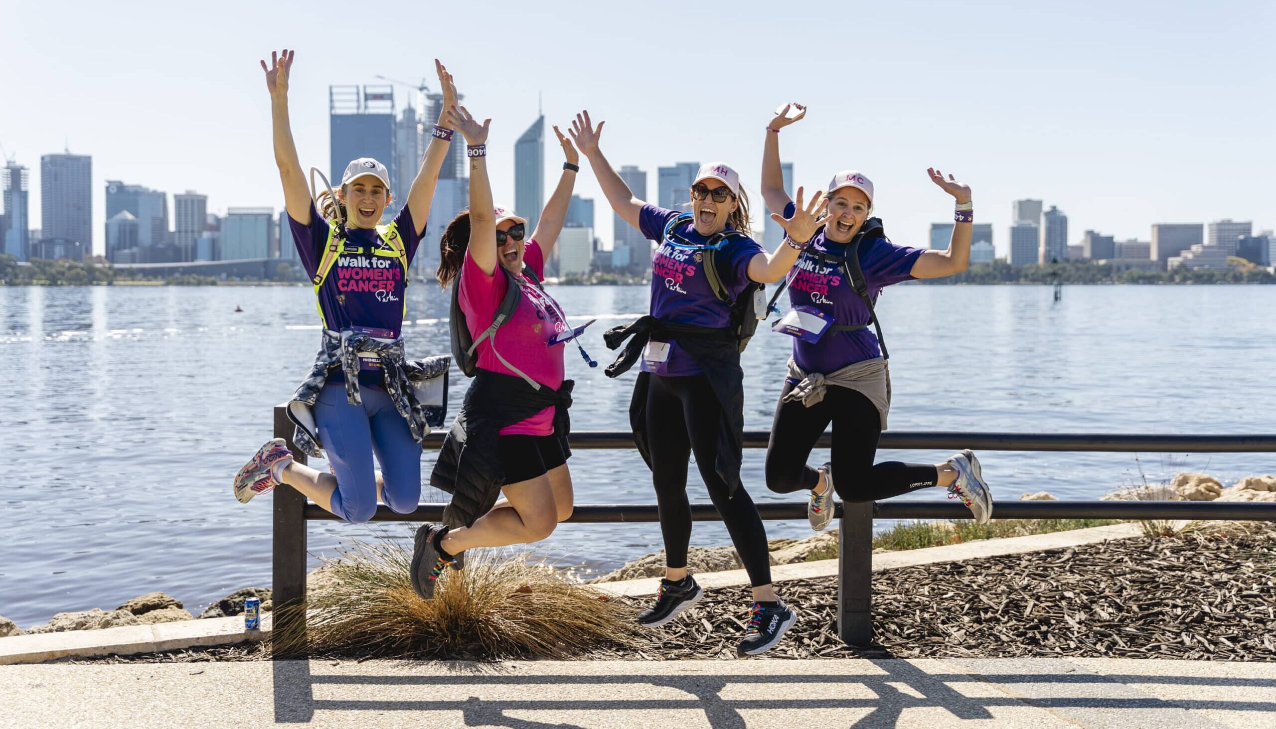 walkers celebrate on New Town Toyota Walk for Women's Cancer